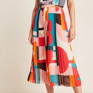 NWT Anthropologie Maeve Aurelia A-Line Printed Pleated Midi Skirt Size 10 /Large